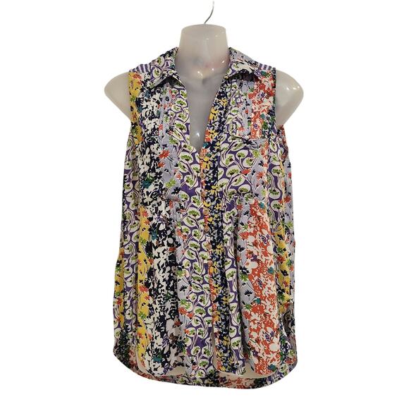 Maeve Anthropologie Sleeveless Floral Tank Top Button Up Multicolor Size Small - Picture 1 of 10